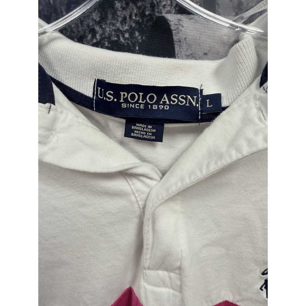 VTG U.S. Polo Assn. Shirt Mens L White Pink Colorblock Short Sleeve Polo Logo - Picture 5 of 8
